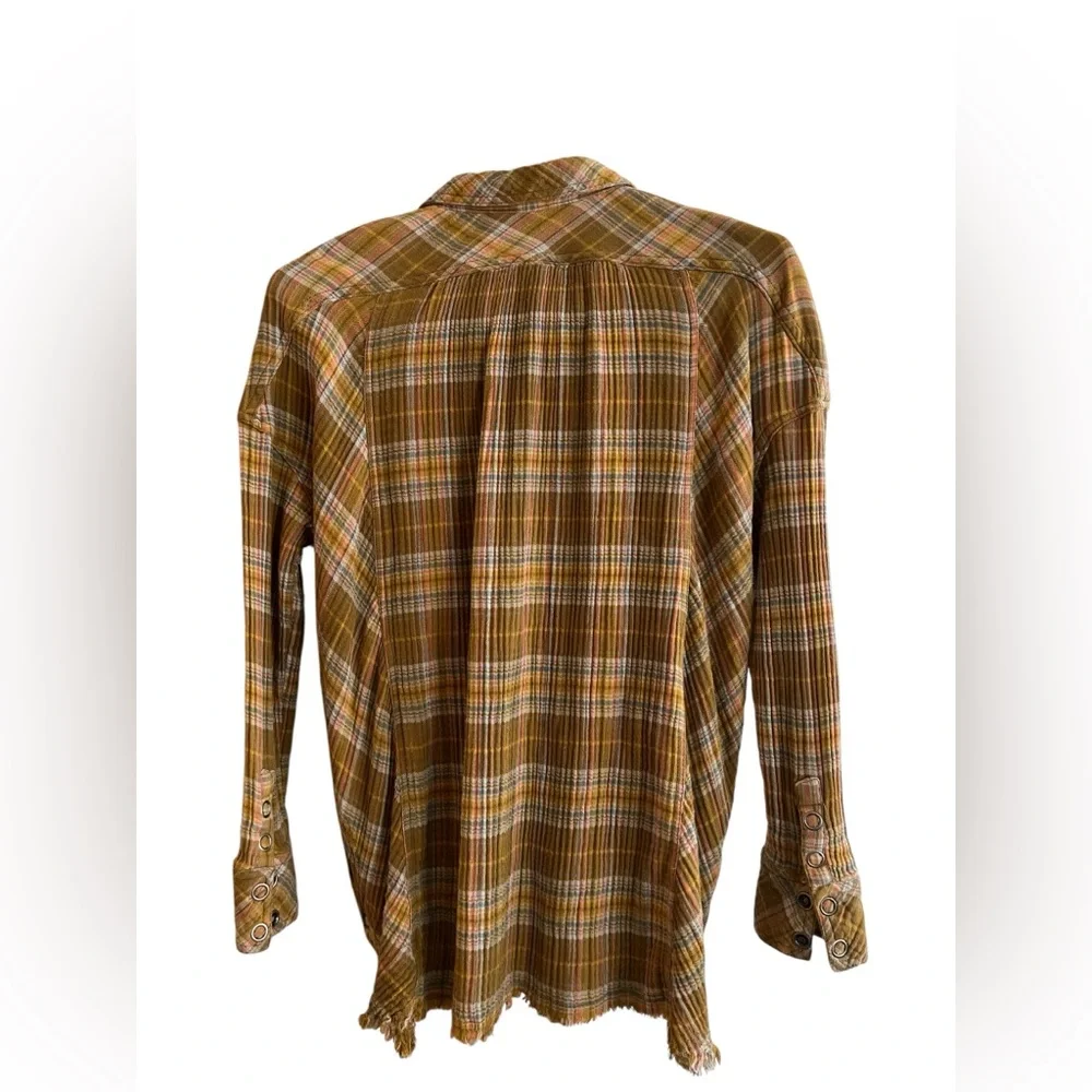 Free People Juniper Ridge Plaid Raw Hem Distressed Boho Grunge Shirt S - Picture 3 of 7